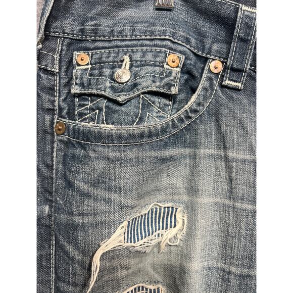 True Religion Mens Distress Straight With Flap Pockets Jeans Blue Size 38 - Picture 5 of 12